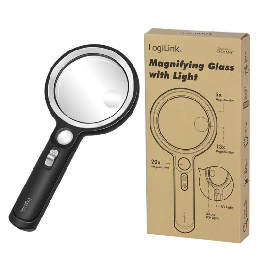 Szkło powiększające z oświetleniem, 5x/13x/20x 