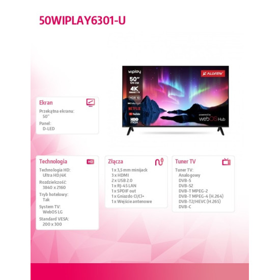 Telewizor LED 50 cali 50WIPLAY6301-U