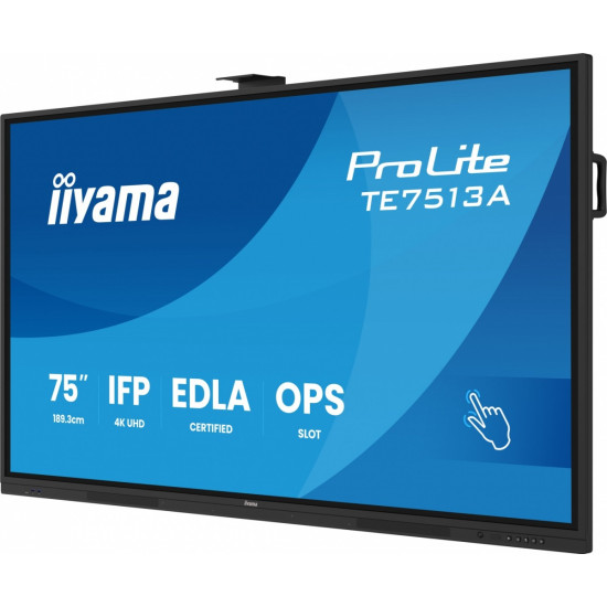 Monitor interaktywny 75 cali TE7513A-B2AG INFRARED,40pkt,IPS,4K,7H,500cd/m2, WiFi,USB, ANDROID 14, Google EDLA,2x20W, UCHWYT ŚCIENNY 