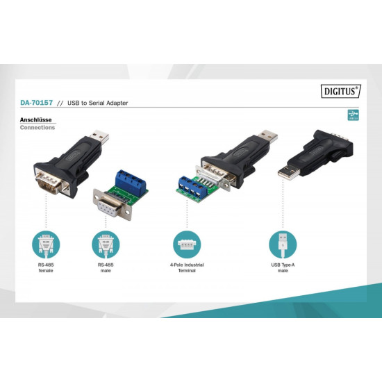 Konwerter/Adapter USB 2.0 do RS485 (DB9) z kablem USB A M/Ż dł. 80cm