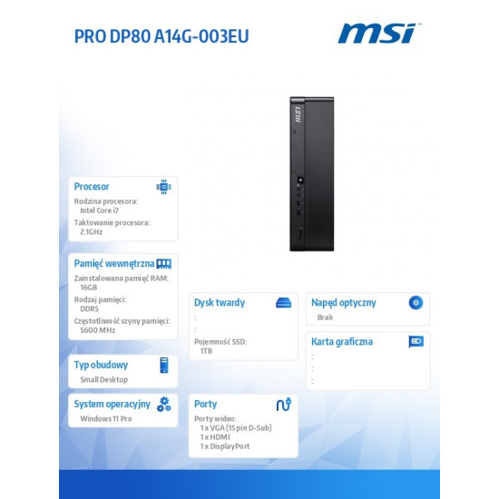 Komputer PRO DP80 A14G-003EU WIN11PRO/Intel Core i7-14700/16GB/512 GB SSD/Czarny