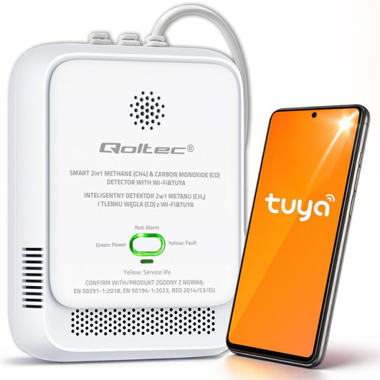 Czujnik wycieku gazu ziemnego i tlenku węgla (czadu) | Tuya | Wi-Fi | alarm 85dB | LED 