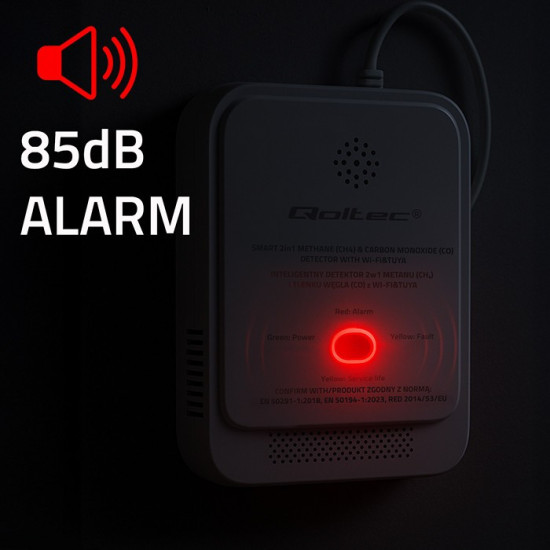 Czujnik wycieku gazu ziemnego i tlenku węgla (czadu) | Tuya | Wi-Fi | alarm 85dB | LED 