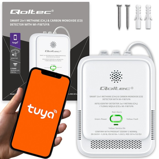 Czujnik wycieku gazu ziemnego i tlenku węgla (czadu) | Tuya | Wi-Fi | alarm 85dB | LED 