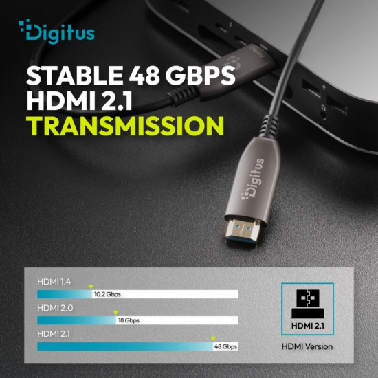 Kabel połączeniowy hybrydowy HDMI AOC | HDMI-A męski-męski | HDMI 2.1 | UHD-2 8K@60Hz | 48Gbps |HDR, eARC, HDCP 2.2, CEC | 50m