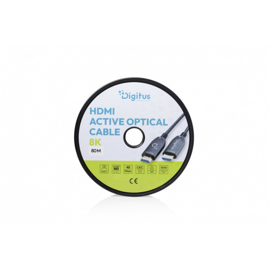 Kabel połączeniowy hybrydowy HDMI AOC | HDMI-A męski-męski | HDMI 2.1 | UHD-2 8K@60Hz | 48Gbps |HDR, eARC, HDCP 2.2, CEC | 80m