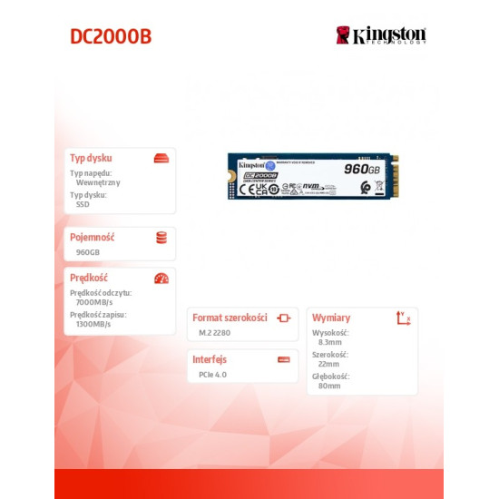 Dysk SSD DC2000B 960GB PCIe 4.0 NVMe M.2