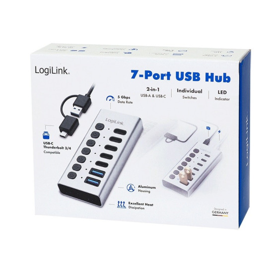 Hub 7xUSB-A/C z przełącznikiem on/off 