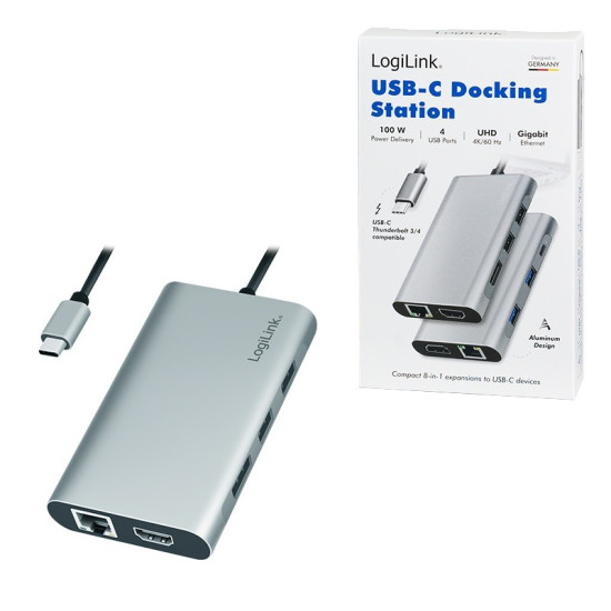 Stacja dokująca USB3.2 ,USB-C, 8-portow, PD 