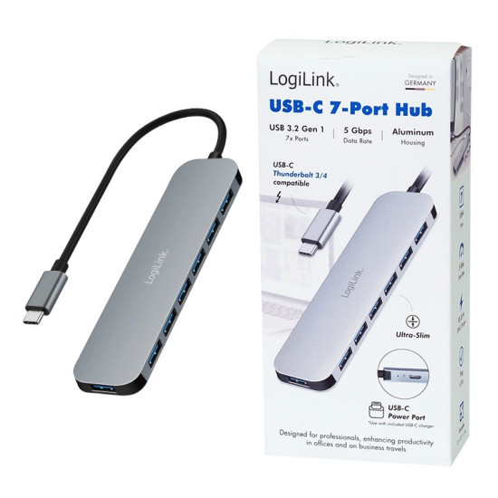 Hub 7 portów USB3.2 USB-A, 5 Gbps, 20W PD 