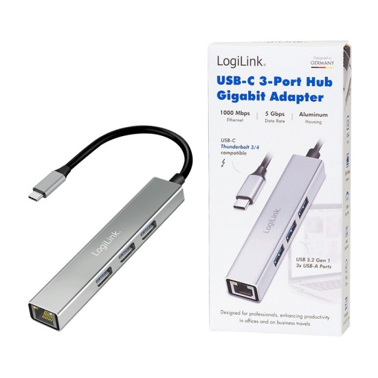 HUB USB3.2 3xUSB-A, 1x RJ45 Gigabit Ethernet 