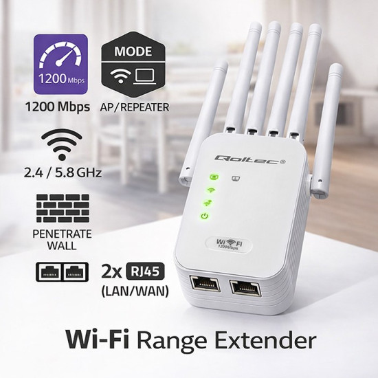 Wzmacniacz syganłu WiFi 6 | Repeater | Access Point | AX1200 Mb/s| 6 anten | 2xRJ45 | 128MB 