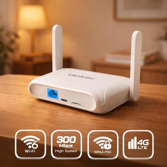 Router Home&Travel 4G LTE WiFi 6 | AX300 | 2.4GHz | Dual Antena |USB-C | Micro SIM 