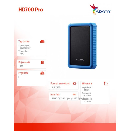 Dysk twardy Durable HD700 Pro 1TB USB3.2 niebieski