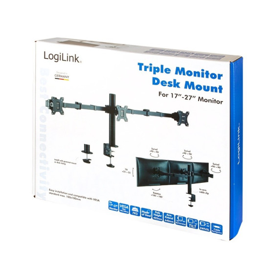 Uchwyt na 3 monitory,17 -27 cali, ramie 380mm,3x7kg 