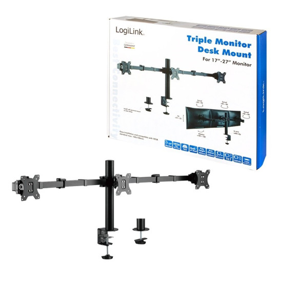 Uchwyt na 3 monitory,17 -27 cali, ramie 380mm,3x7kg 