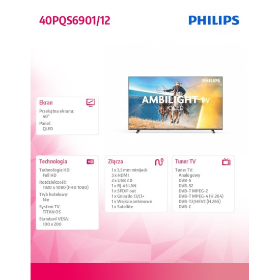 Telewizor QLED 40 cali 40PQS6901/12