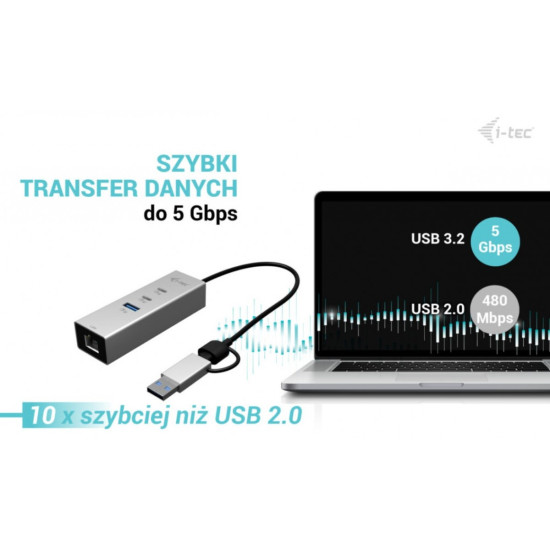 Hub metalowy USB-C/USB-A 3 2x USB-C/1x USB-A / 2.5GLAN 