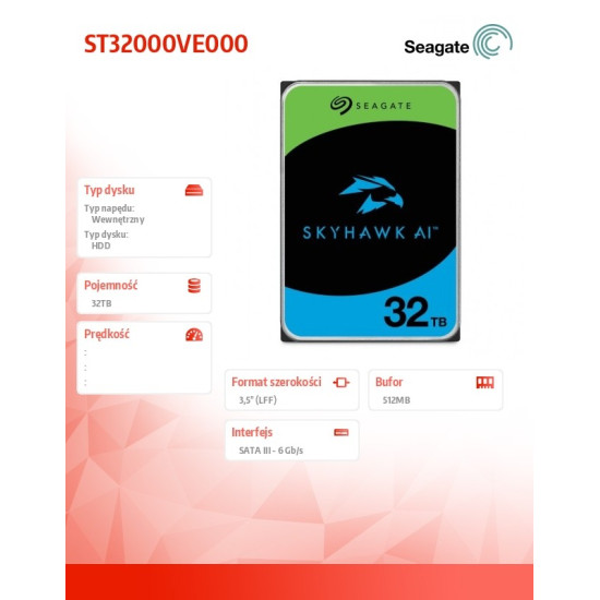 Dysk twardy SkyHawk AI 32TB 3,5'' ST32000VE000 