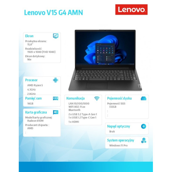 Laptop V15 G4 82YU01ARPB W11Pro 5 7520U/16GB/512GB/INT/15.6 FHD/Business Black/3YR OS 