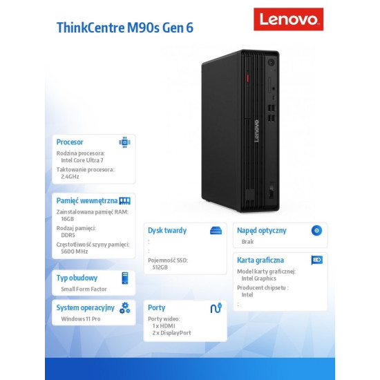 Komputer ThinkCentre M90s G6 SFF 12YU0013PB W11Pro Ultra 7 265/16GB/512GB/INT/vPro/1YR Premier + 3YRS OS 