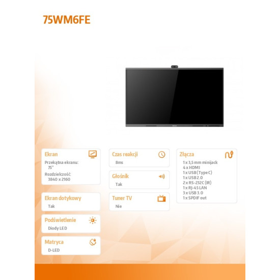 Monitor interaktywny 75WM6FE 75 cali 4K GoBoard Live Pro Advanced Interactive   Display 