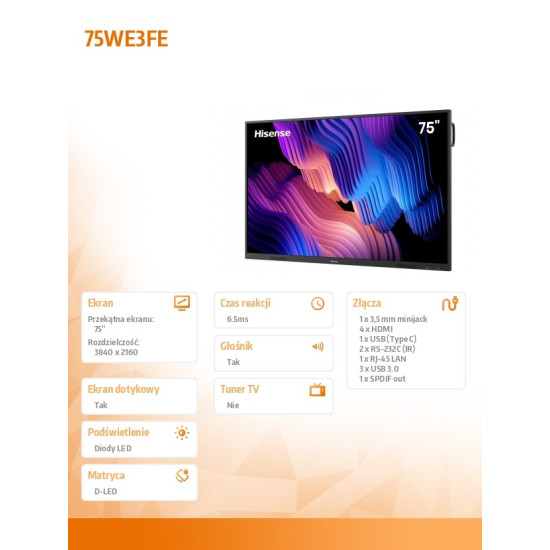Monitor interaktywny 75WE3FE 75 cali 4K Advanced Interactive Display 