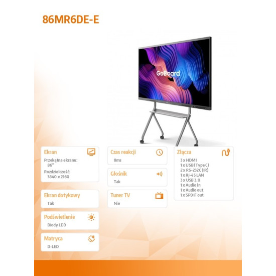 Monitor interantywny 86MR6DE-E 86 cali 4K GoBoard Advanced Interactive Display 