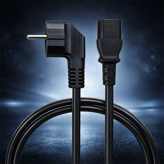 Kabel zasilający | wtyczka kątowa SCHUKO CEE 7/7 (E/F) | IEC C13 | 3x1.0mm2 | czysta miedź Cu | 1.8m 