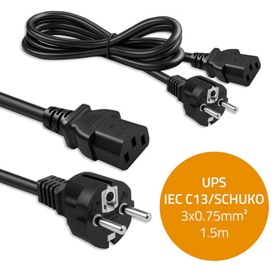 Kabel zasilający SCHUKO CEE 7/7 (E/F) | IEC C13 | 3x0.75mm2 | Czysta miedź Cu | 1.5m 