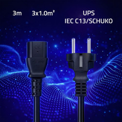 Kabel zasilający SCHUKO CEE 7/7 (E/F) | IEC C13 | 3x1.0mm2 | Czysta miedź Cu | 3m 
