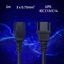 Kabel zasilający IEC C13 | C14 | 3x0.75mm2 | Czysta miedź Cu | 2m 