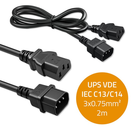 Kabel zasilający IEC C13 | C14 | 3x0.75mm2 | Czysta miedź Cu | 2m 