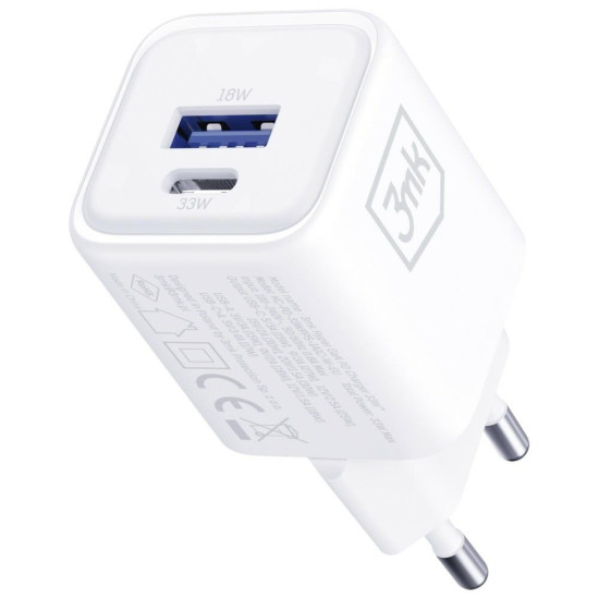 Ładowarka sieciowa Hyper Charger PD 33W GaN QC4+ PPS AFC FCP SCP USB-A USB-C biała 