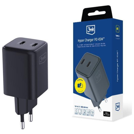 Ładowarka sieciowa Hyper Charger PD 45W GaN QC4+ PPS 2C czarna 