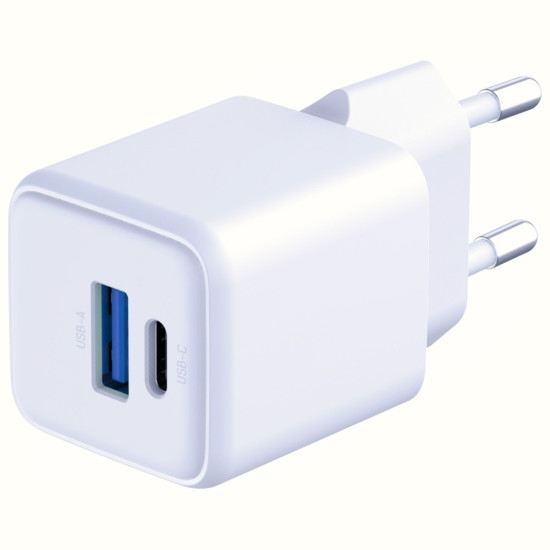 Ładowarka sieciowa Hyper GaN 20W 1xUSB-A 1xUSB-C PD QC4+ biała 