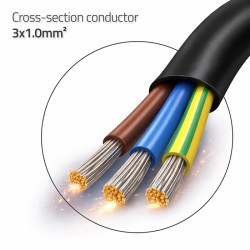 Kabel zasilający SCHUKO CEE 7/7 (E/F) | miedź Cu | odizolowany lutowany | 3x1.0mm2 | 1.8m 