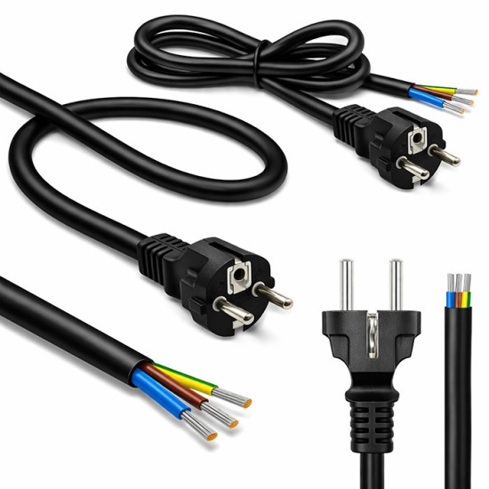 Kabel zasilający SCHUKO CEE 7/7 (E/F) | miedź Cu | odizolowany lutowany | 3x1.0mm2 | 1.8m 