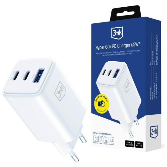 Ładowarka sieciowa Hyper GaN 65W 1xUSB-A 2xUSB-C PD QC4+ biała 