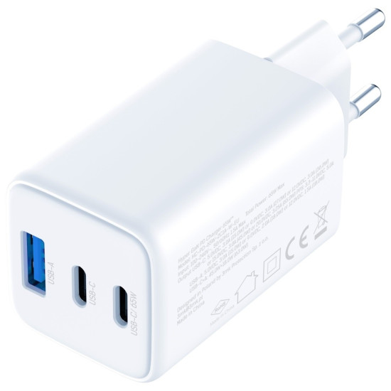 Ładowarka sieciowa Hyper GaN 65W 1xUSB-A 2xUSB-C PD QC4+ biała 