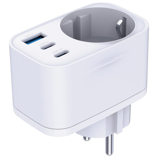 Adapter sieciowy Hyper Charger 30W 1xUSB-A 2xUSB-C 1x Schuko PD  QC 3.0 białt 