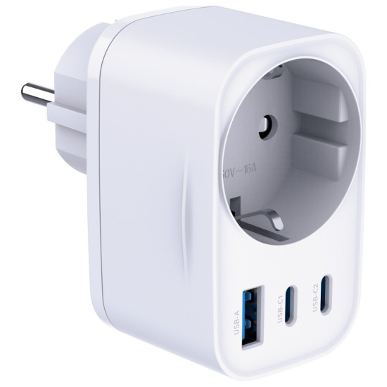 Adapter sieciowy Hyper Charger 30W 1xUSB-A 2xUSB-C 1x Schuko PD  QC 3.0 białt 