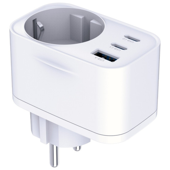 Adapter sieciowy Hyper Charger 30W 1xUSB-A 2xUSB-C 1x Schuko PD  QC 3.0 białt 