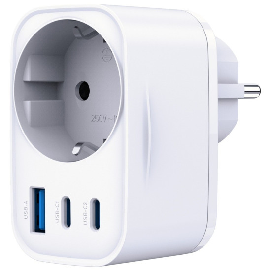 Adapter sieciowy Hyper Charger 30W 1xUSB-A 2xUSB-C 1x Schuko PD  QC 3.0 białt 