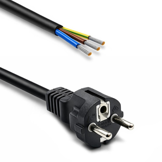 Kabel zasilający SCHUKO CEE 7/7 (E/F) | miedź Cu | odizolowany lutowany | 3x1.5mm2 | 1.8m 