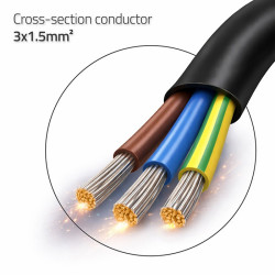 Kabel zasilający SCHUKO CEE 7/7 (E/F) | miedź Cu | odizolowany lutowany | 3x1.5mm2 | 1.8m 