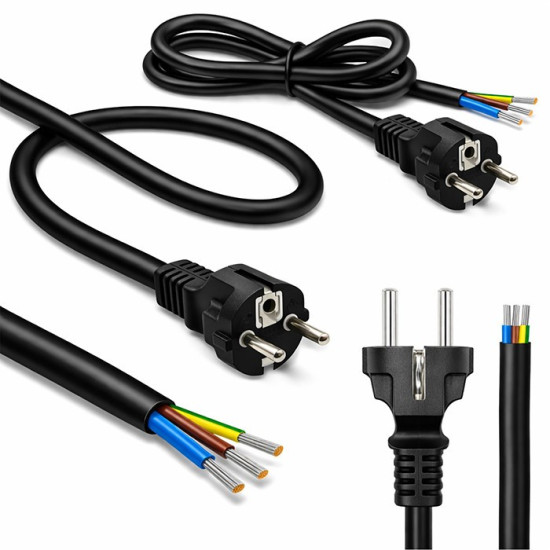 Kabel zasilający SCHUKO CEE 7/7 (E/F) | miedź Cu | odizolowany lutowany | 3x1.5mm2 | 1.8m 