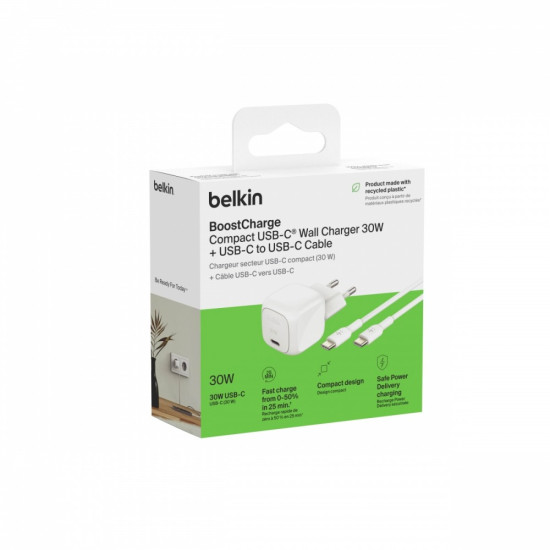 Ładowarka 30W PD PPS USB-C biała + kabel USB-C 