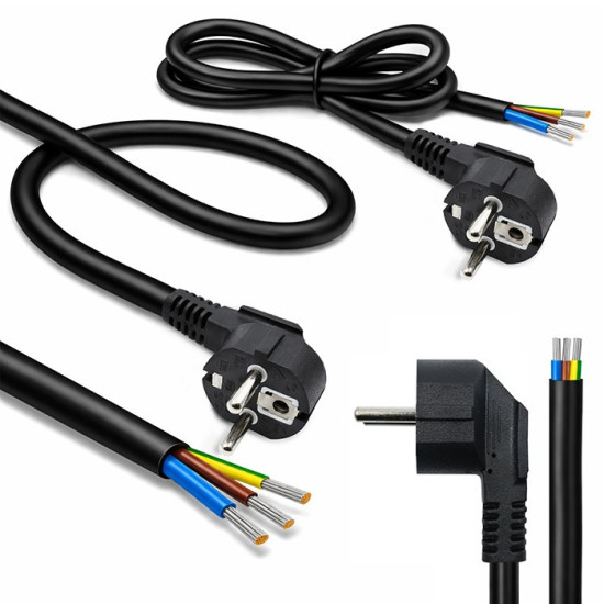 Kabel zasilający | wtyczka kątowa SCHUKO CEE 7/7 (E/F) | miedź Cu| odizolowany lutowany | 3x1.0mm2 | 1.8m 