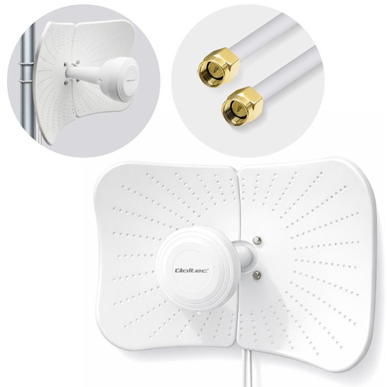 Antena paraboliczna 4G 5G LTE | 2x19dBi | kierunkowa | zewnętrzna| 1710-2700 MHz | 3300-4200 MHz | N Female | wodoodporna | 5m 